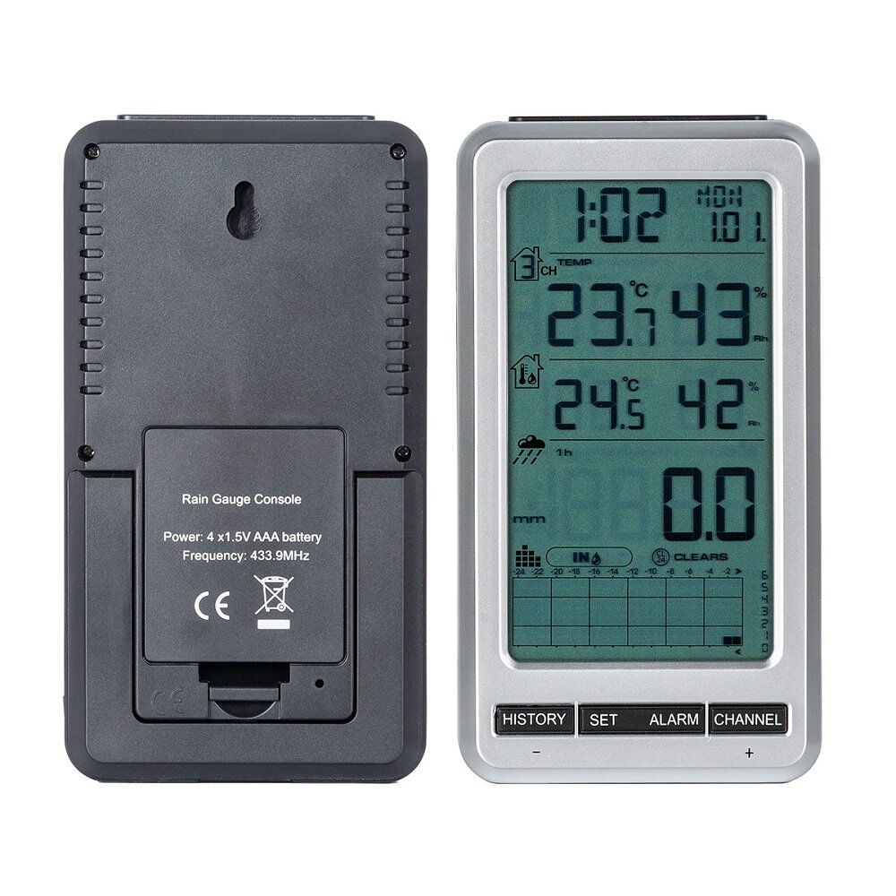 0~9999mm 0206 Wireless Rain Gauge Digital Thermometer and Hygrometer with LCD Backlight for Weather Station