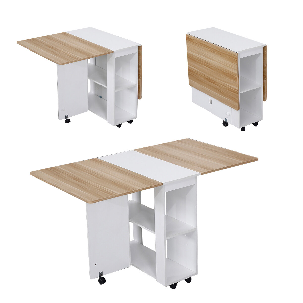 W1400*D800*H740MM Huishoudelijke klaptafel Verplaatsbare rechthoekige eenvoudige multifunctionele tafel met 4 krukken