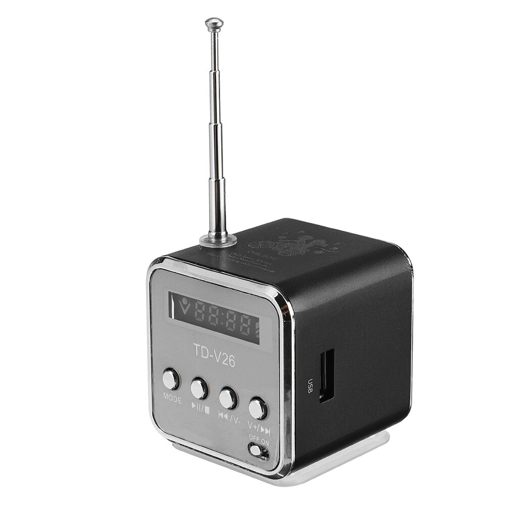 Tdv26 portable mini fm radio speaker mp3 music player support tf card usb for pc phone mp3 laptop