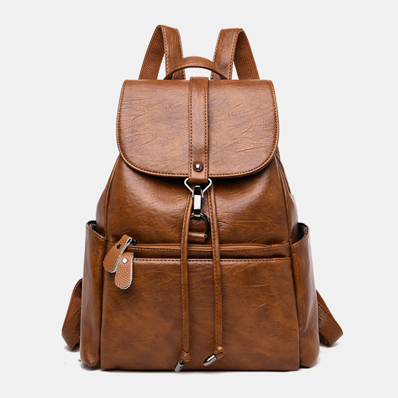 Women Vintage Faux Leather Multi-pocket Anti-Theft Waterproof Backpack