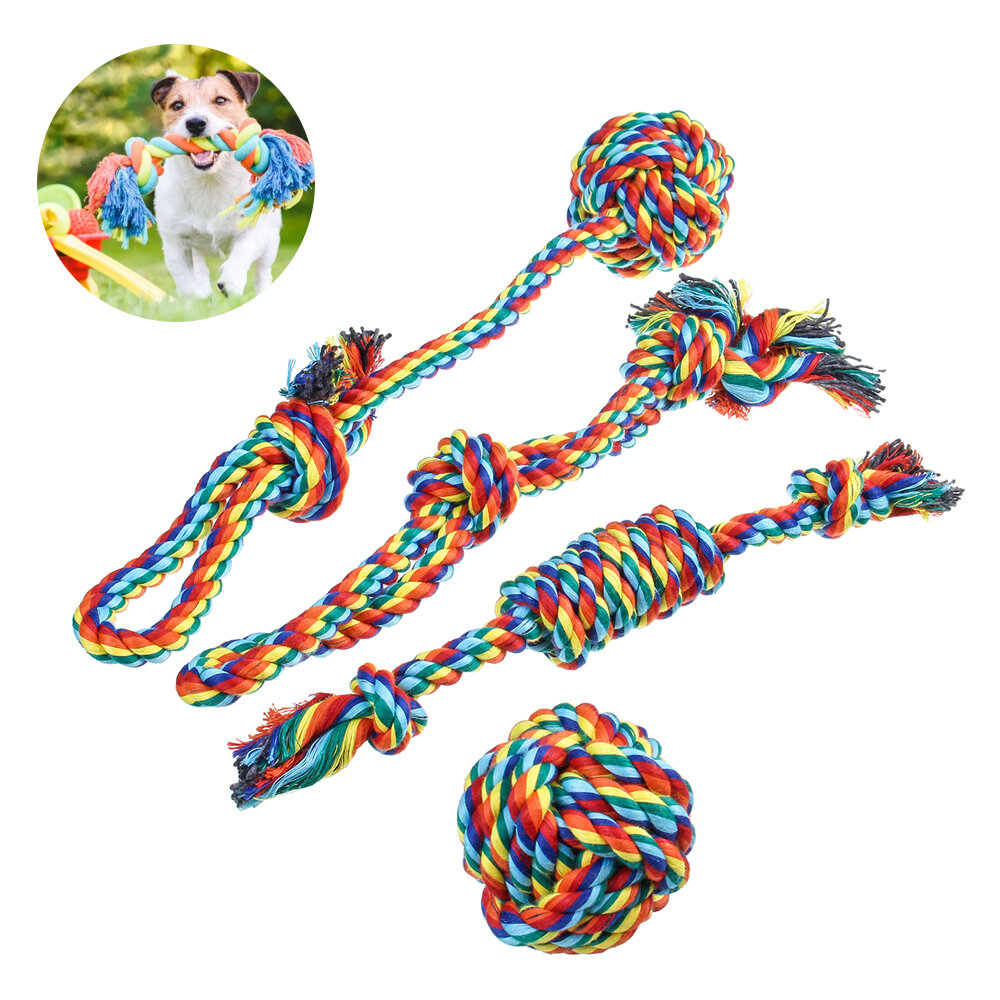 4 stuks hond kauwtouw sterke knoop bal huisdier gebitsreiniging touw hond speelgoed kit: