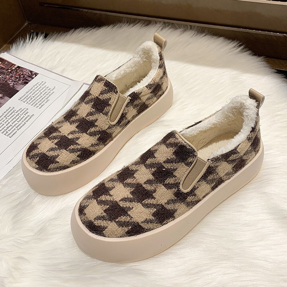 47% OFF on Women Casual Plush Houndstooth Warm lining Skate Shoes