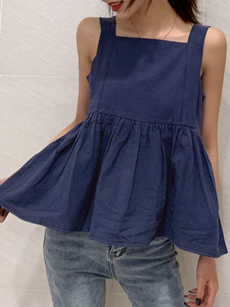 100 Cotton Solid Ruffles Loose Summer Shirts For Women