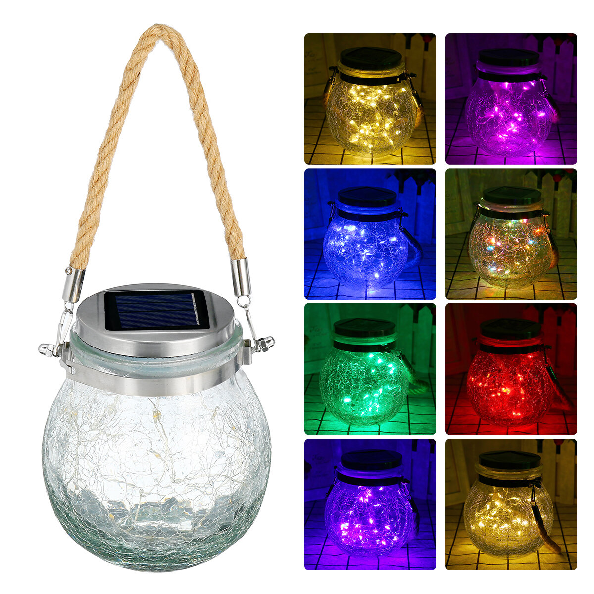 20/30 LED Solar Crack Glass Jar Fairy String Lamp ضد للماء Outdoor Garden
