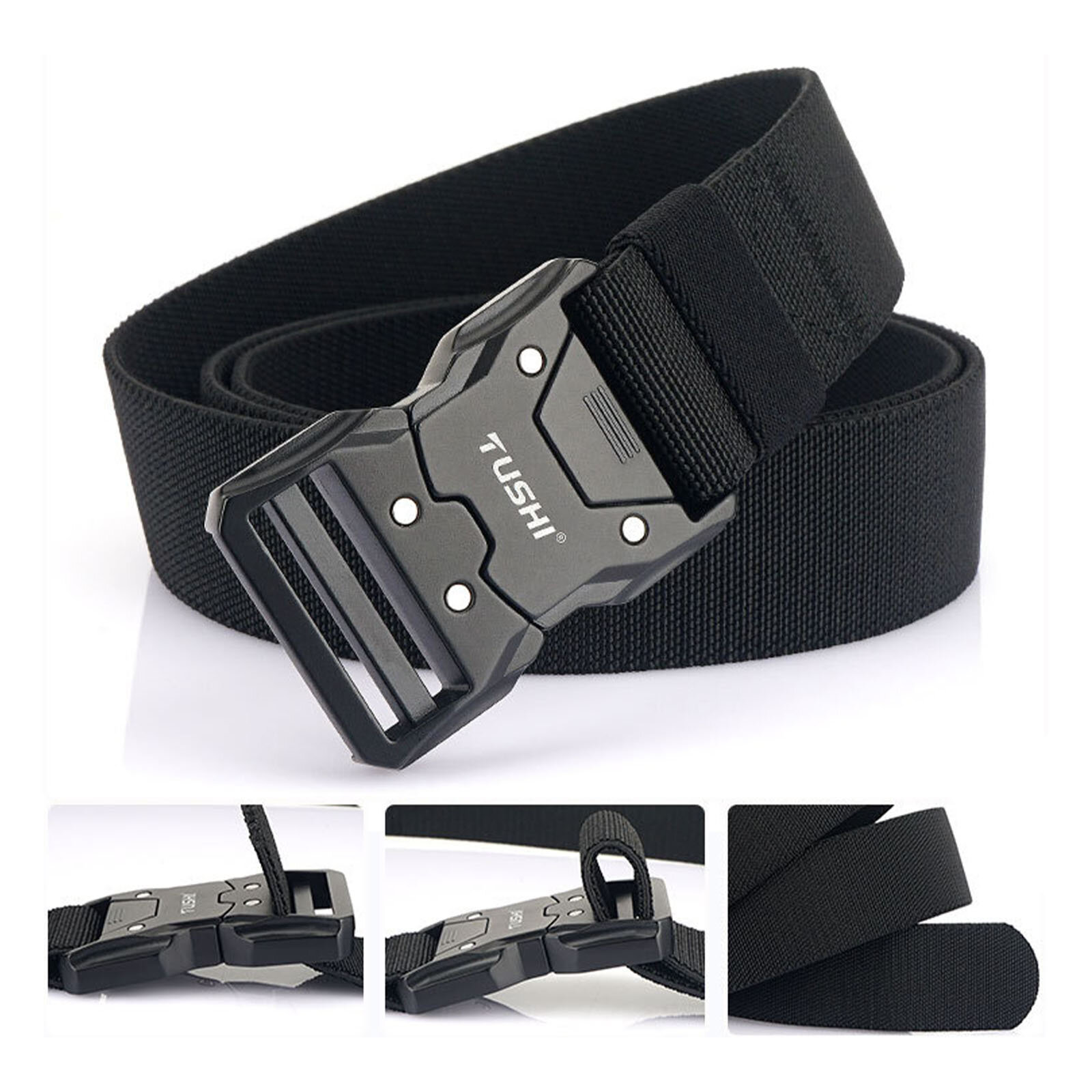JASSY 125cm Men's Breathable Nylon Casual Workwear Belt Outdoor Training Quick Release Buckle Tactic