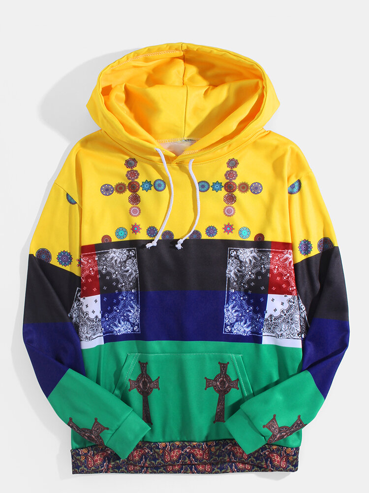 Heren bandana etnische stijl print kleurblok hoodies met lange mouwen