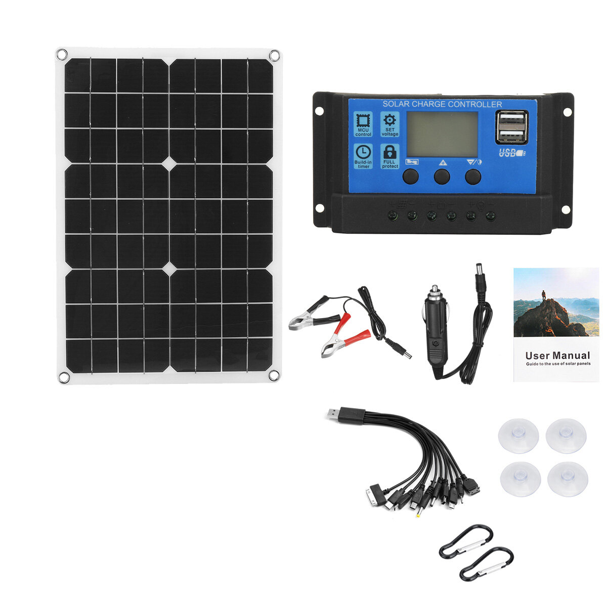 40W Solar Panel Çift 12V USB 60A 100A Denetleyici ile Su Geçirmez Solar Hücreler Poly Solar Hücreler Araba Yat RV Batarya Şarj Cihazı