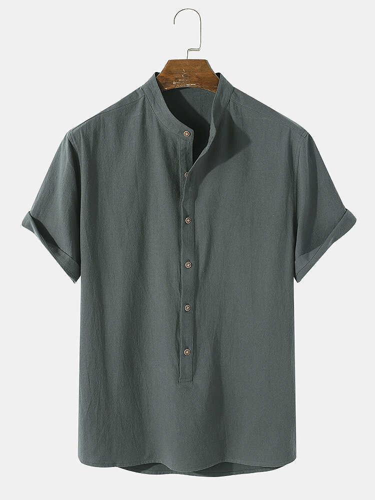 

Mens Plain Basic Style Solid 100% Cotton Short Sleeve Henley Shirt