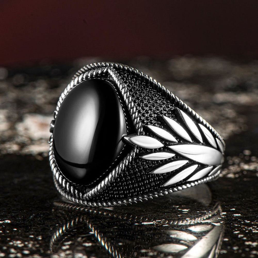 

JASSY 1 шт. Винтаж выгравированное Шаблон кольцо из сплава черного драгоценного камня