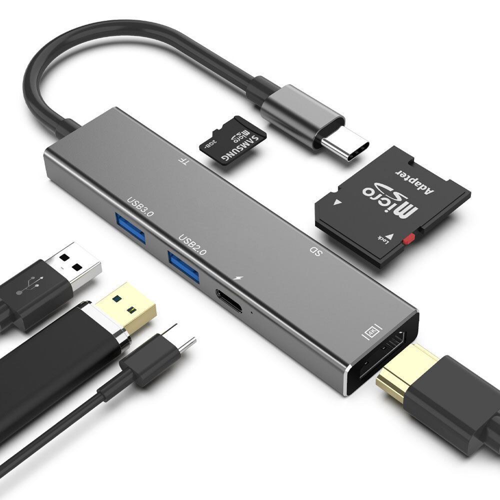 

Bakeey 6 в 1 Адаптер док-станции концентратора USB-C с 4K HD Порт Дисплей/100 Вт USB-C PD3.0 Блок питания / USB 3.0 / US