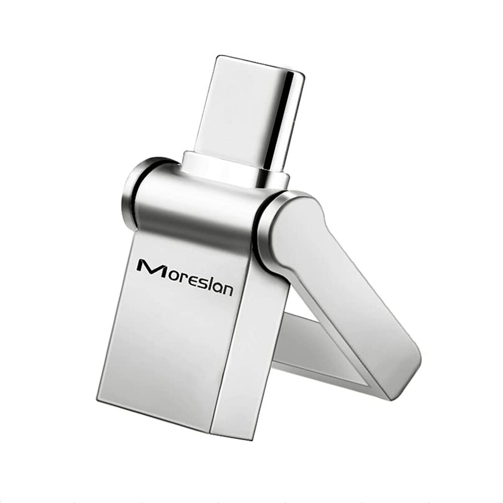 Moreslon 2 in 1 Type-C USB 3.0 Flash Drive 360? Rotation Metal USB Disk 64GB Portable Thumb Drive wi