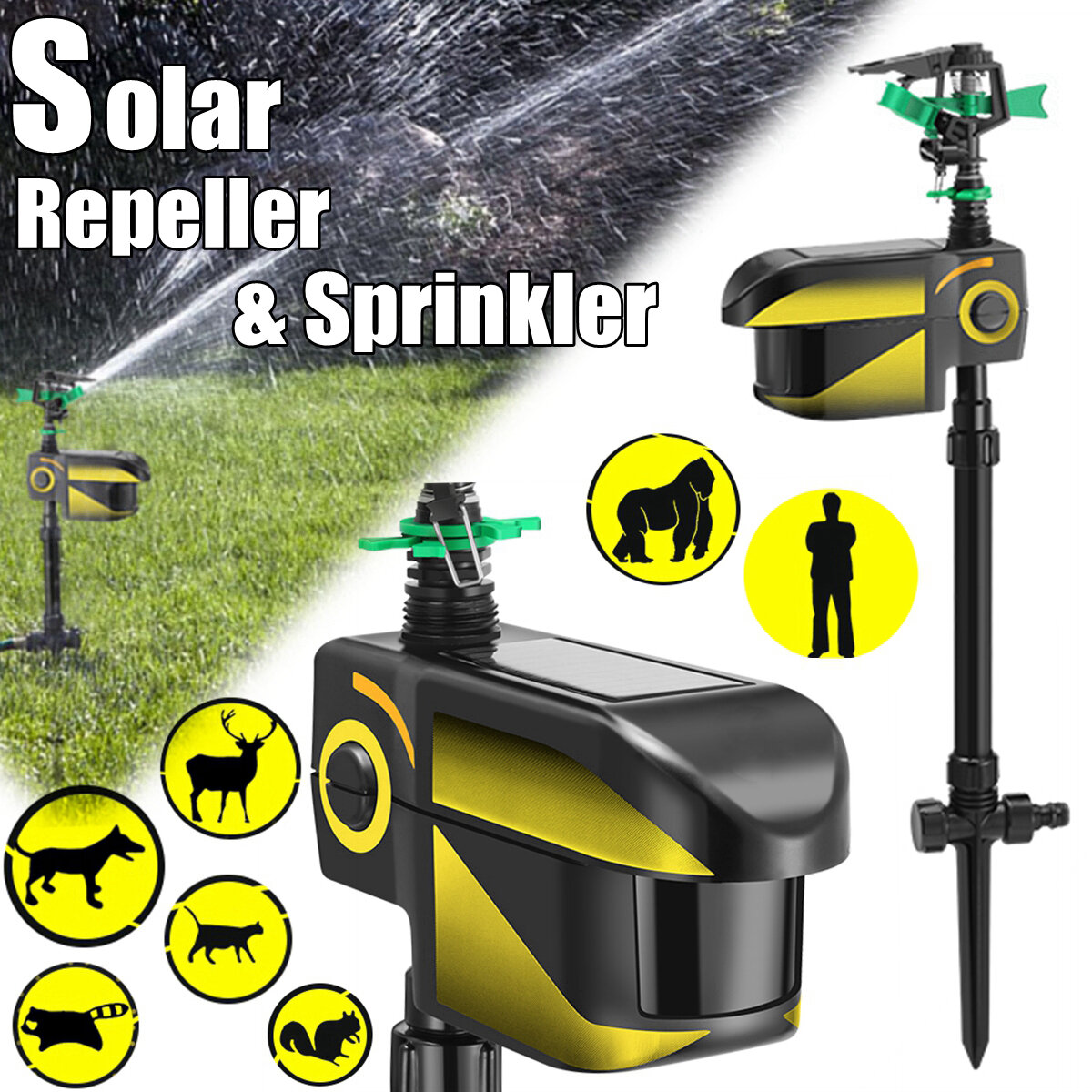 

Solar Powered Motion Detectior Activated Animal Repeller Repellent Water Sprinkler Timer