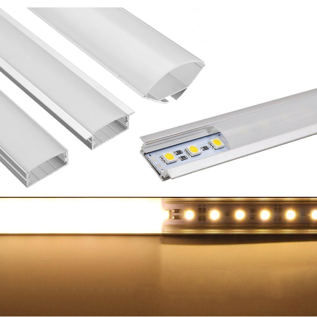 

50CM U/YW/V Shape Aluminum Channel Holder For Bar Under Cabinet LED Rigid Strip Light Lamp