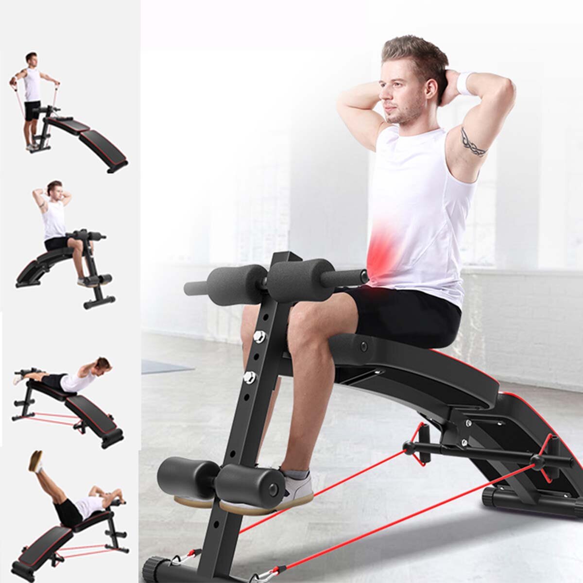 5 in 1 Multi-Functional Bench Folding Supine Abdominal Muscle Board For Full All-in-One Body Workout Adjustable Ab Sit u