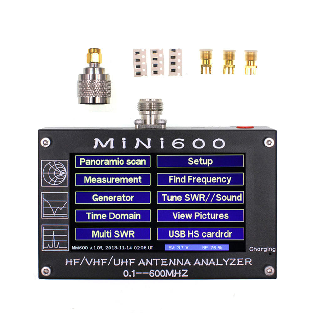 MINI600 5V / 1.5A HF VHF UHF Antenne Analyzer 0.1-600 MHZ Frequentieteller SWR Meter 0.1-1999 met 4.