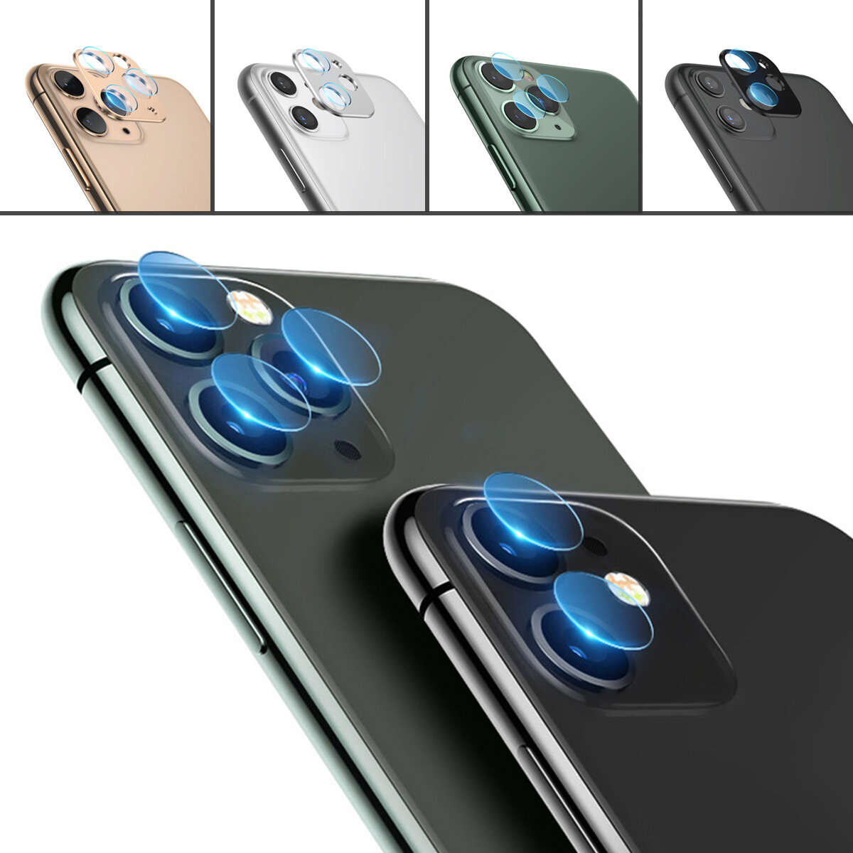 3D Tempered Glass + Metal Circle Ring Anti-scratch Phone Lens Protector for iPhone 11 / iP 11 Pro / 