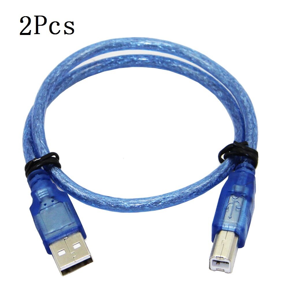 2 stks 30 cm Blauw USB 2.0 Type A Male naar Type B Male Power Data Transmissie Kabel Voor UNO R3 MEG