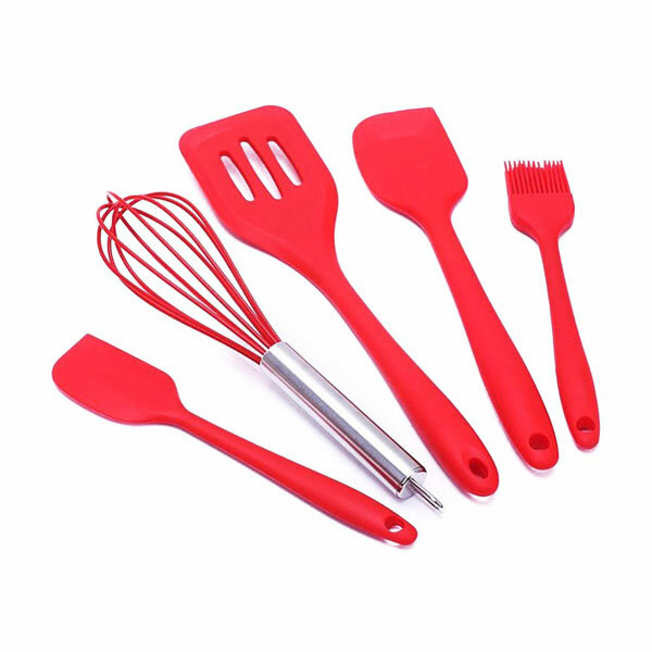 KC-SD6 5 Pieces Non-stick Silicone Baking Set Kitchen Cooking Utensils Spatula Slotted Turner