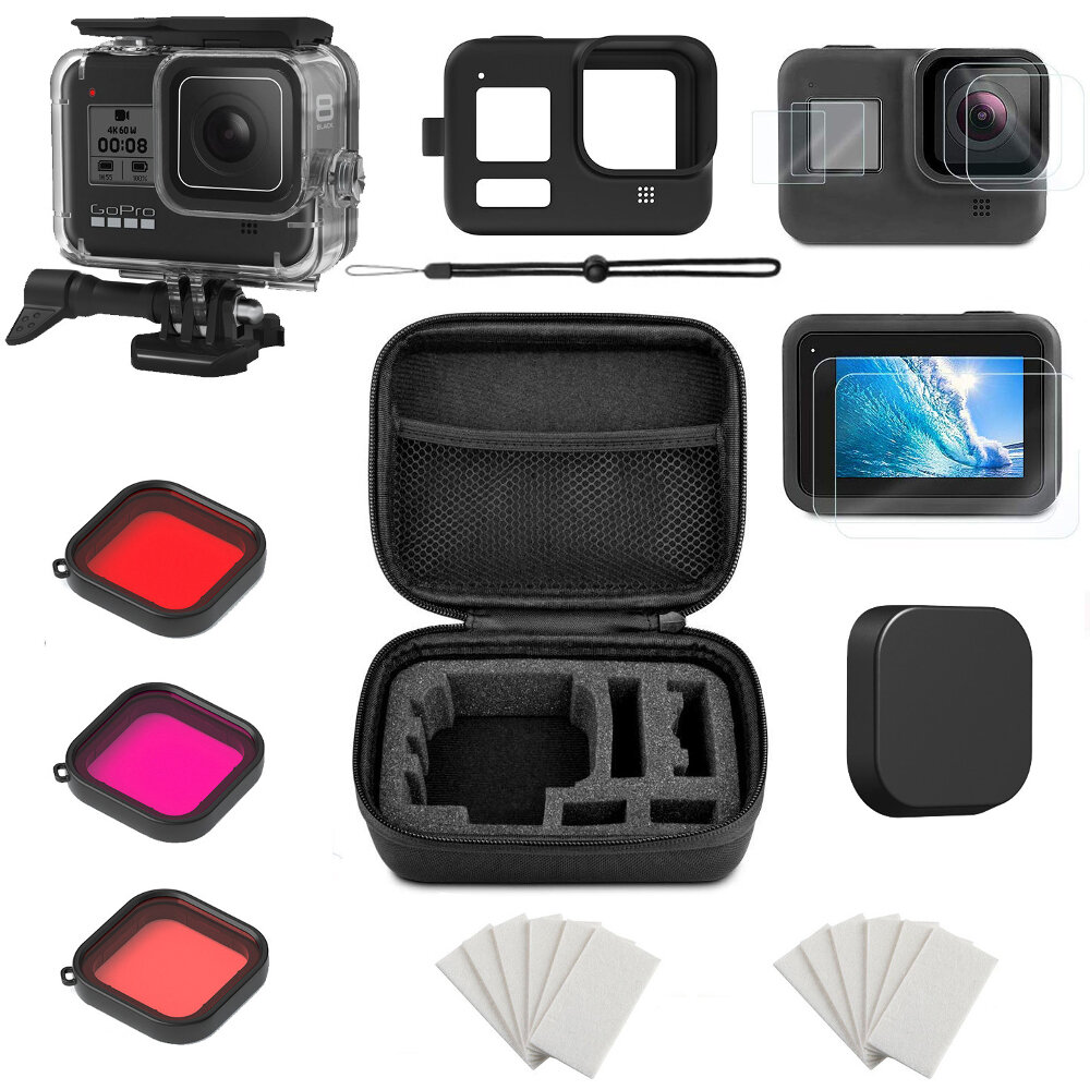 Exclusieve Sport Camera Set Waterdichte Shell Siliconen Cover Drie kleuren Filter Anti-fog Insert Kl
