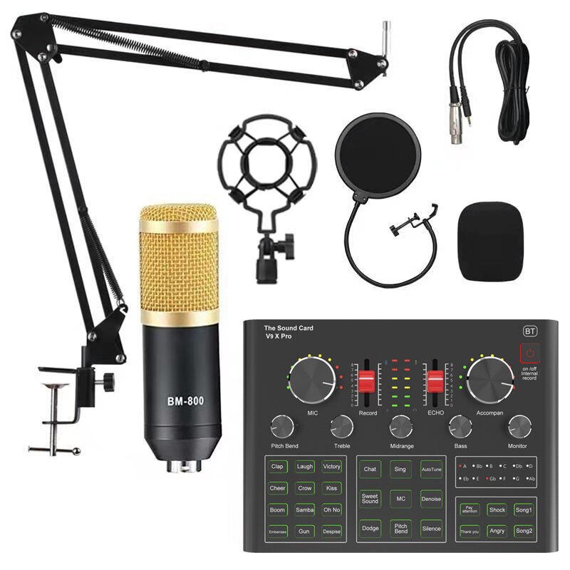 

BM800 Condenser Microphone with V9X PRO Sound Card Mixer Live Broadcast Recording Set Mic Phone K Song Computer Karaoke
