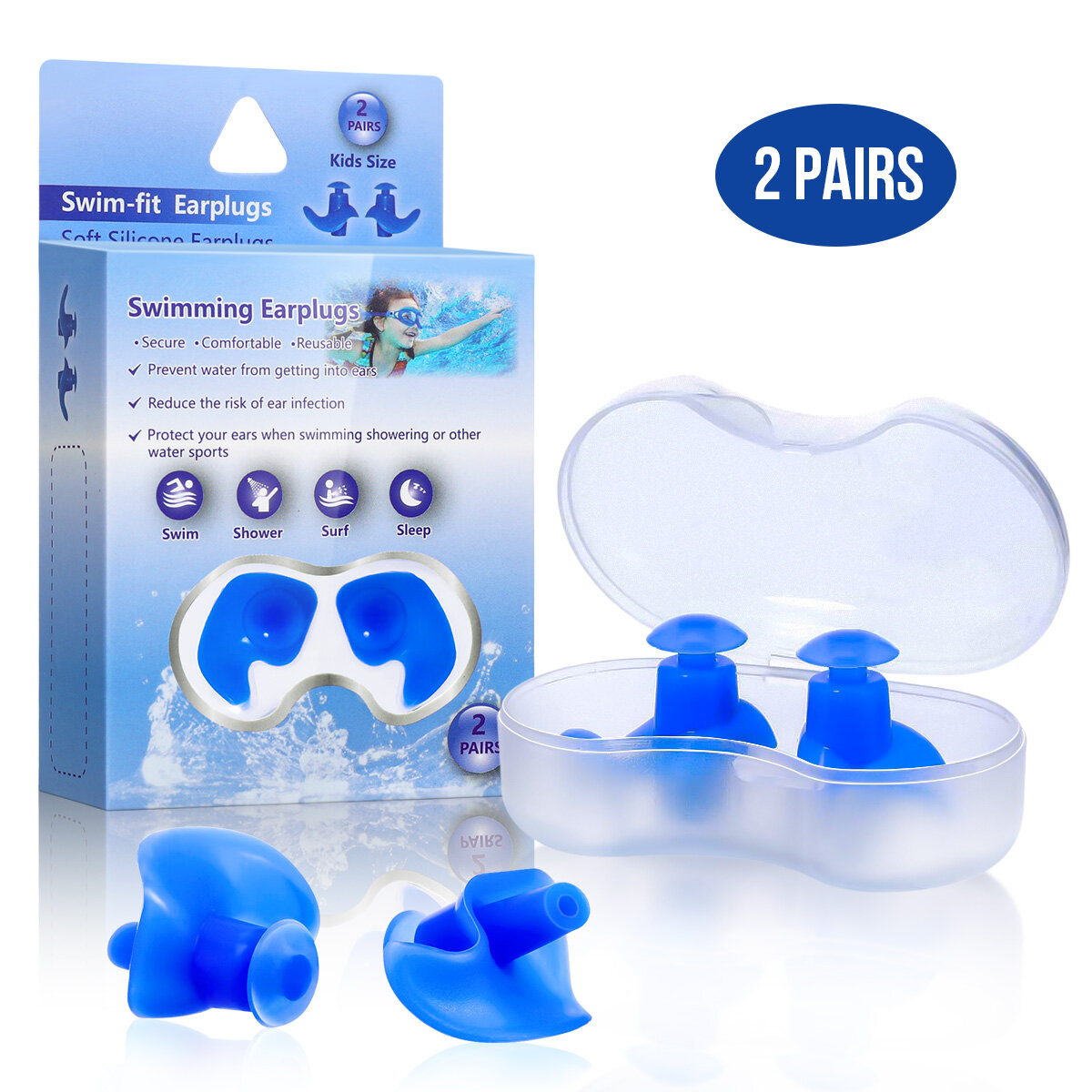 2 Pairs Kids Upgraded Silicone Swimming EarPlugs Waterproof Reusable Silicone Ear Plugs for Swimming