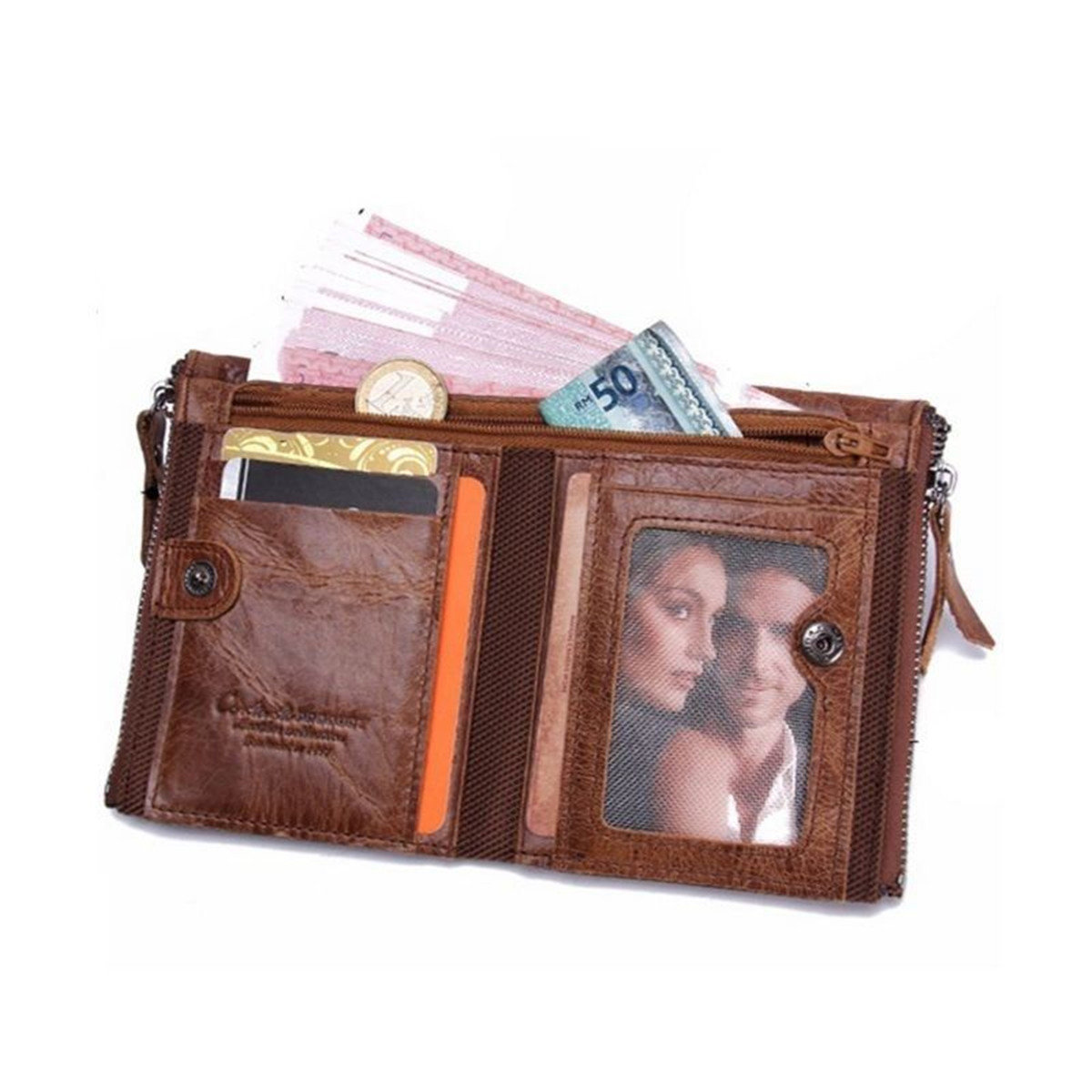Mens Leather Wallet ID Credit Card Holder Clutch Bifold Pocket Zipper Coin Purse
