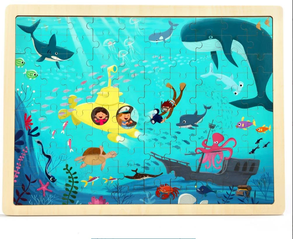 100pcs diy jigsaw puzzle undersea world 23cm wooden educational developmental learning training toy