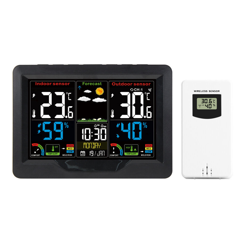 

3383 Weather Station Color Disply Digital Clock Barometer Thermometer Hygrometer Outdoor Sensor with Trend Mildew Risk M
