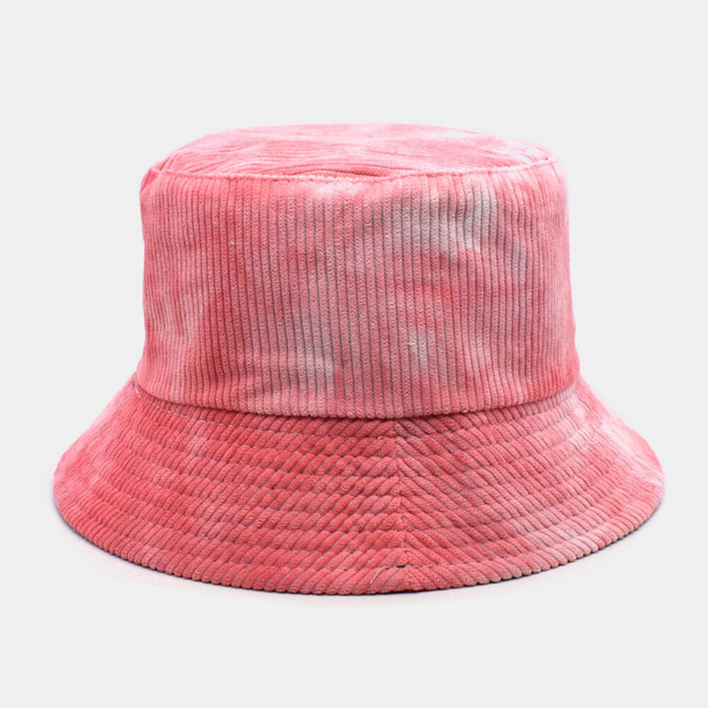 Unsiex Double-sided Tie-dye Corduroy and Cotton Warm Soft Outdoor Casual All-match Bucket Hat