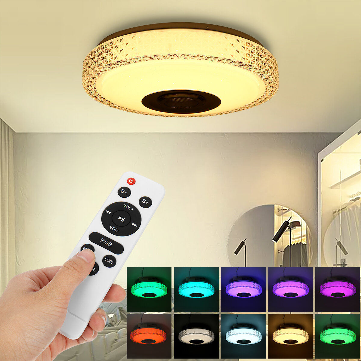 

72W RGB Music LED Умный потолочный светильник с регулируемой яркостью Лампа Bluetooth APP Control