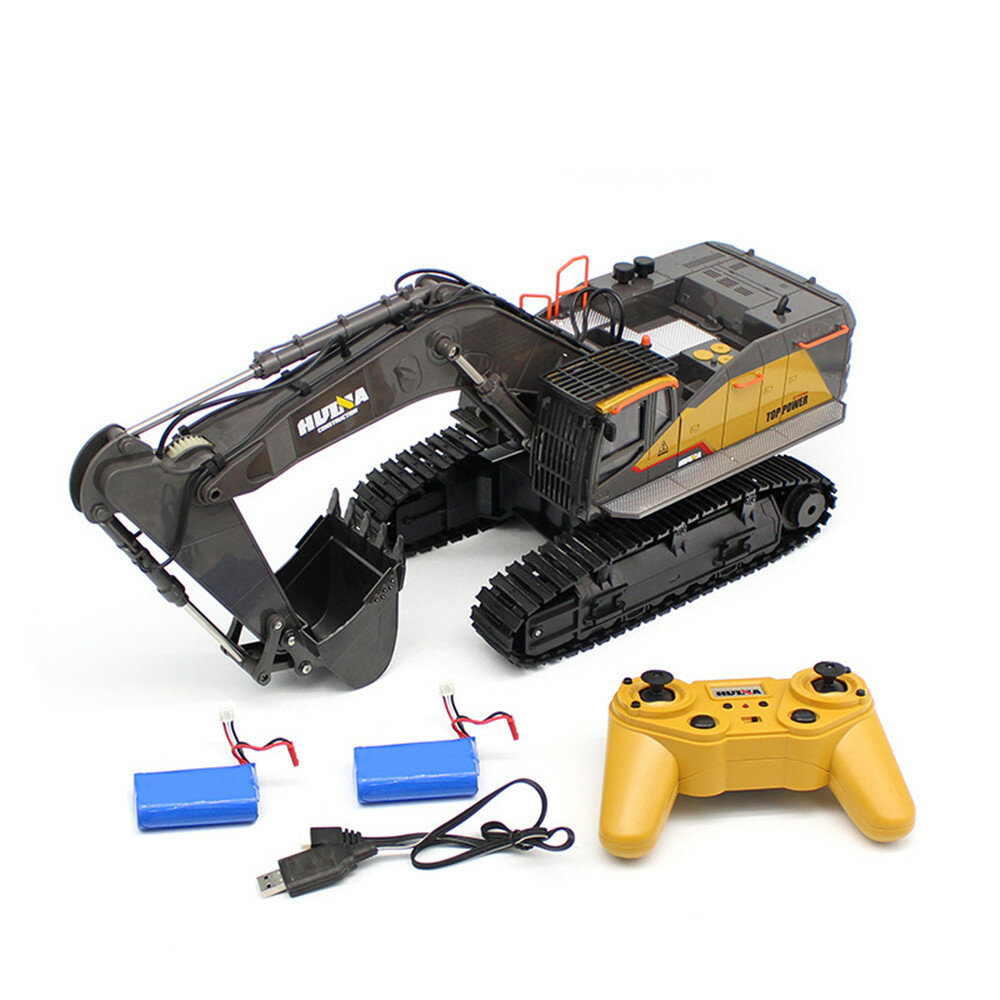 HuiNa 1592 with 2/3 Batteries 1/14 2.4G 22CH RC Excavator Engineering Vehicle Model Alloy Constructi