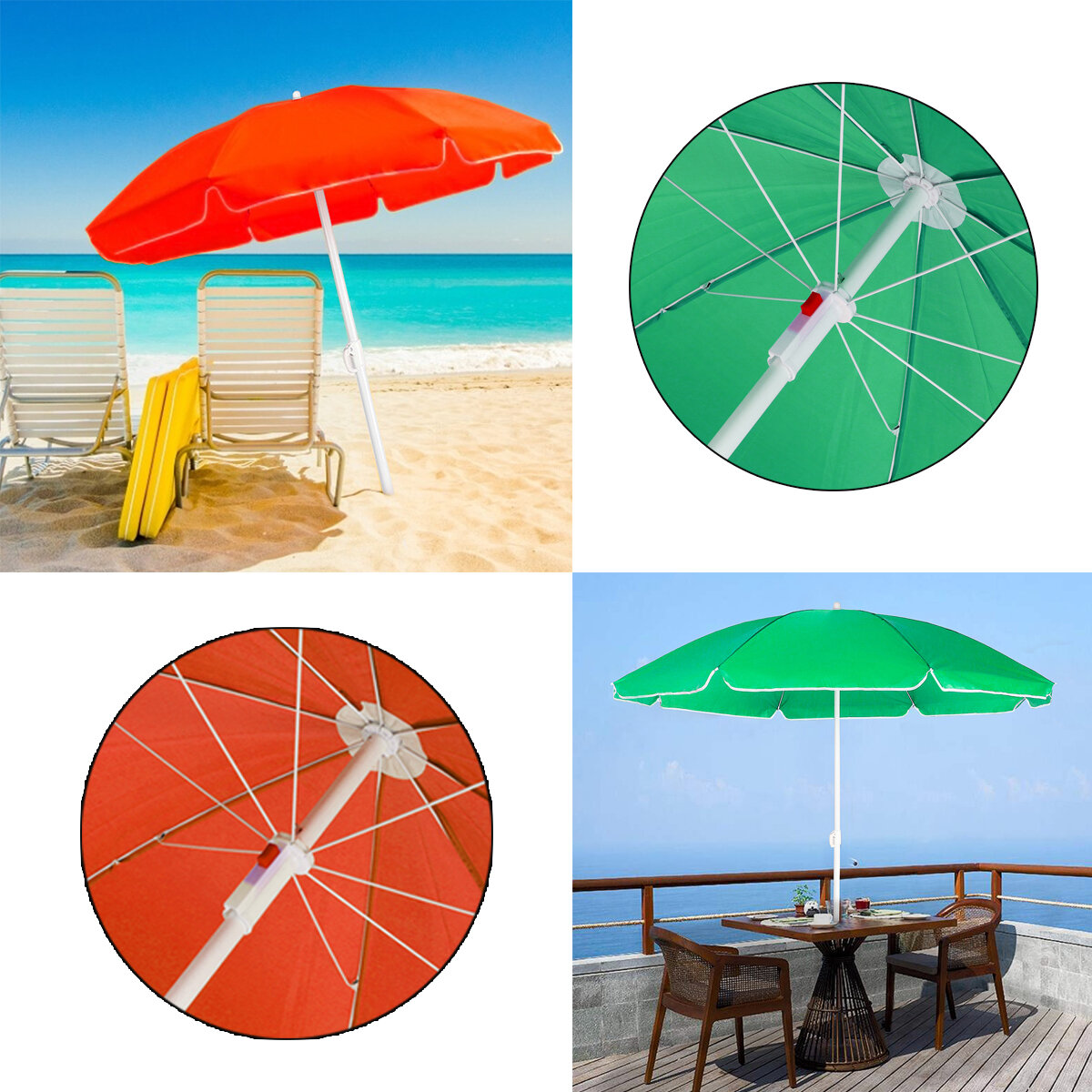 1.8M Diameter Beach Umbrella Portable Deck Chair Parasol Sunshade Spike UV Protection Umbrella