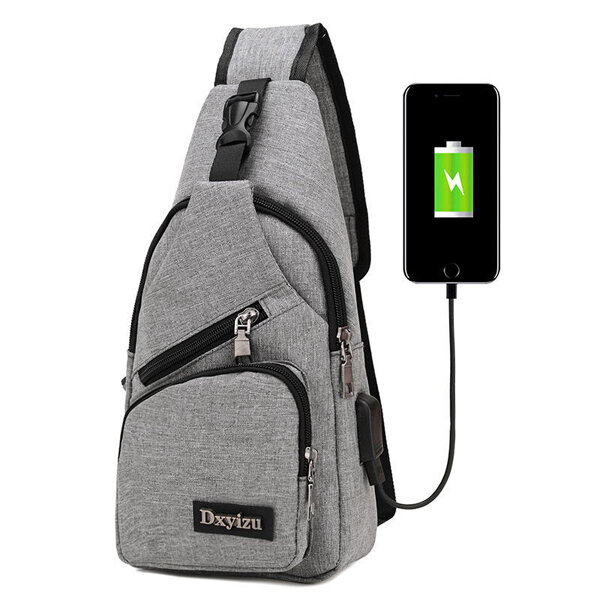 Men Casual Sling Bag Outdoor Travel Chest Shoulder Crossbody Bag with USB Port - US$31.11