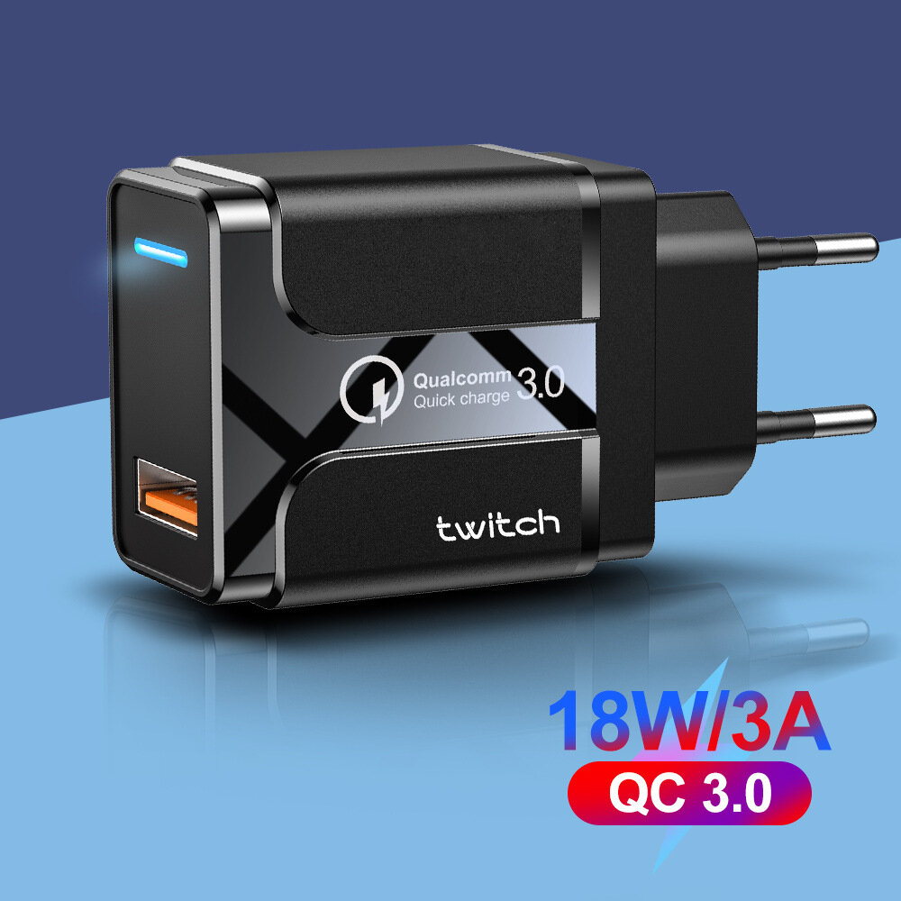 Twitch 18W QC3.0LED充電器EUプラグ（LEDライト付き）iPone XR Max 10 5G +注105G +
