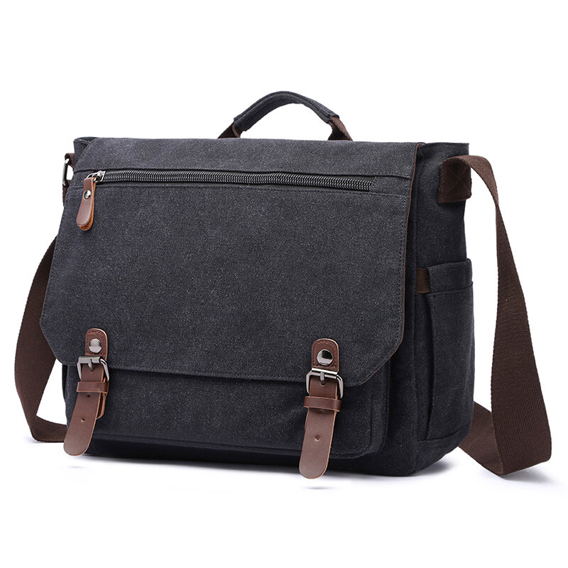 

Men Casual Multi-Pocket Canvas + Microfiber Leather Macbook Storage Briefcase Shoulder Crossbody Bag