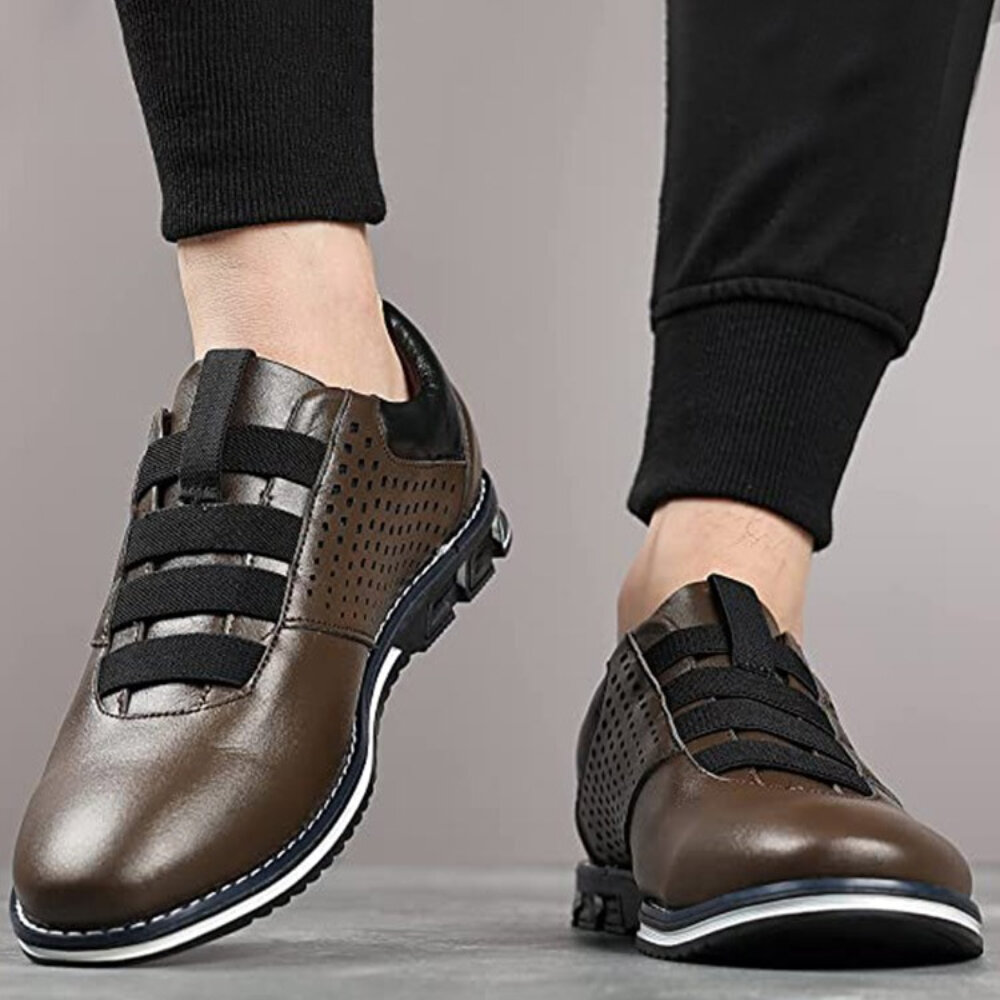 Heren leer ademend uitgehold Soft enige korte comfortabele slip op casual zakelijke schoenen
