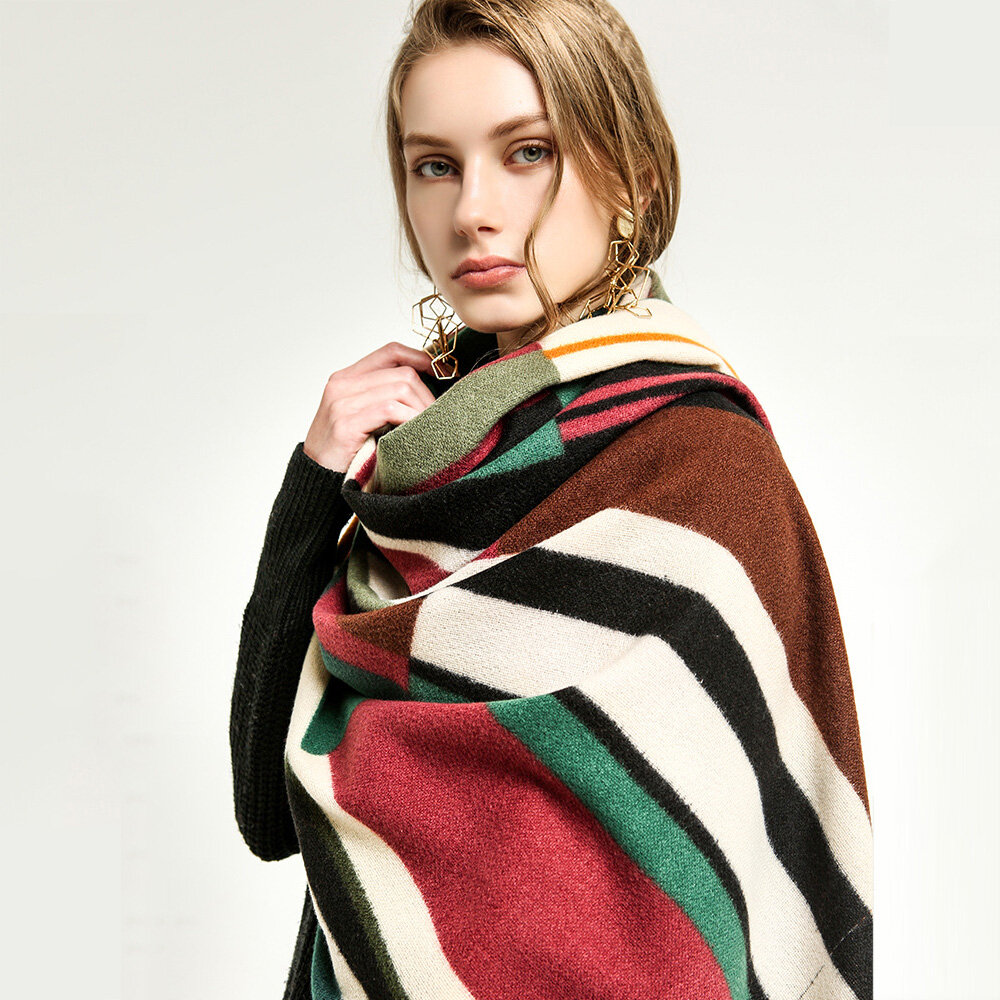Dames Colorful Gestreepte Warmte Nekbescherming Sjaal Dual-use Koel-Bescherming Winddichte Lange Sja