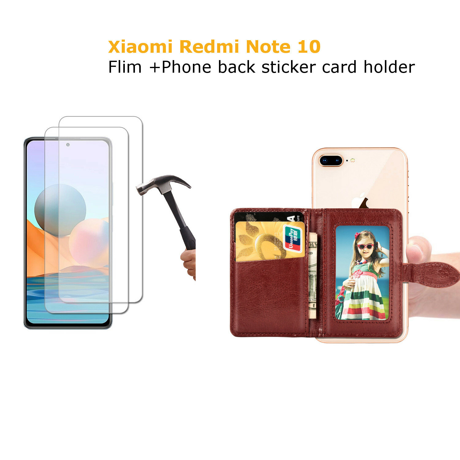 2 STKS Xiaomi Redmi Note 10 Gehard Glas Screenprotector + 1 ST Magnetische Flip PU Lederen Creditcar