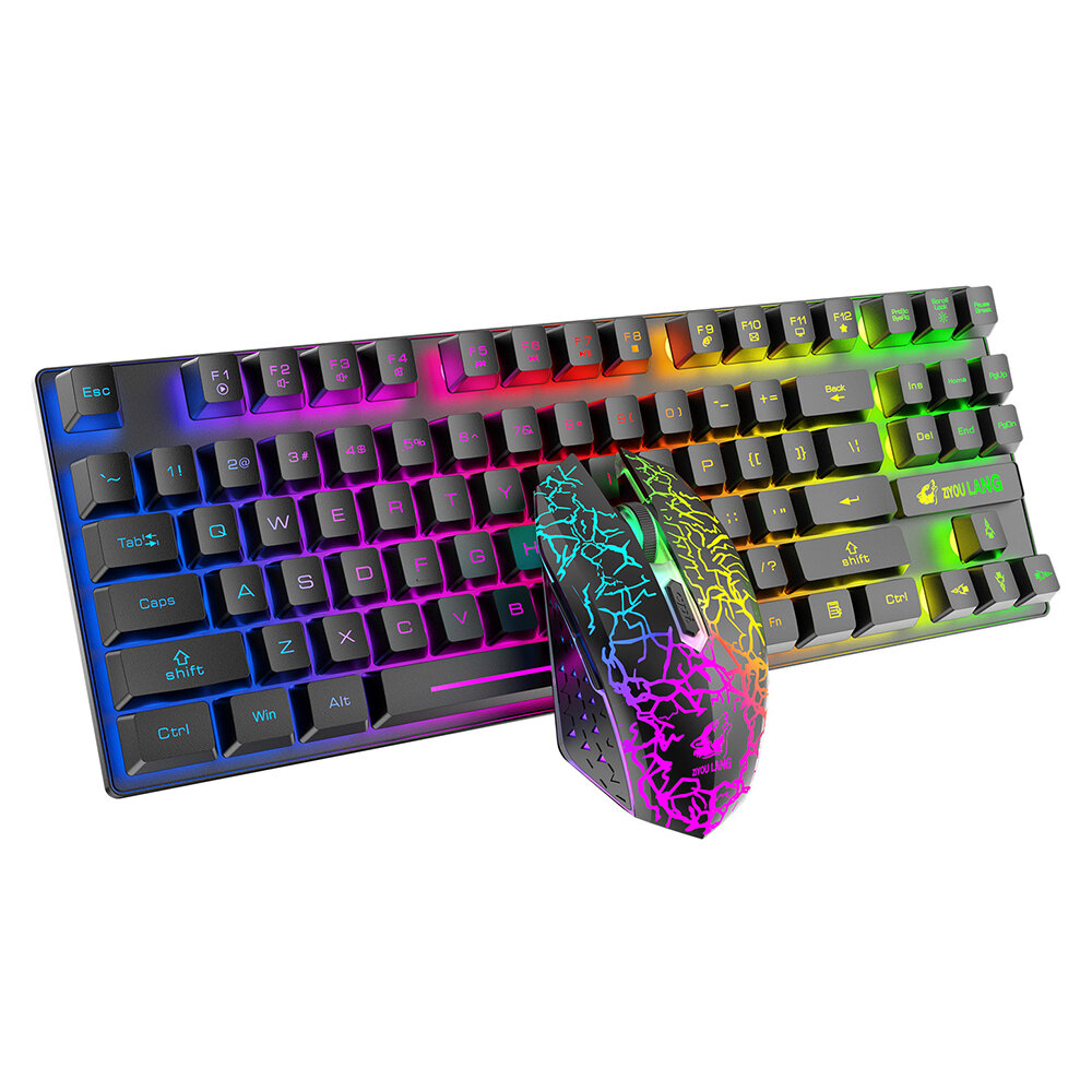 ZIYOULANG T87 Wireless Keyboard Mouse Set 87 Keys 2.4GHz Wireless Rechargeable Colorful Backlit Keyboard 2400DPI Mouse C