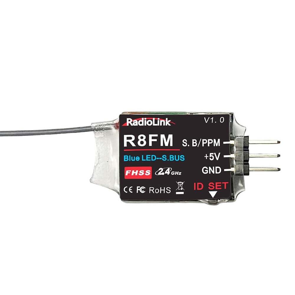 

Radiolink R8FM 2.4GHz 8CHSBUS/PPM Micro RC Receiver for Mini FPV Racing Drone Quad Aircraft T8S/T8FB Transmitter
