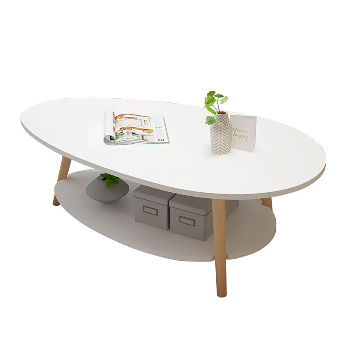 Double Layers Coffee Table Modern, Round Table Storage