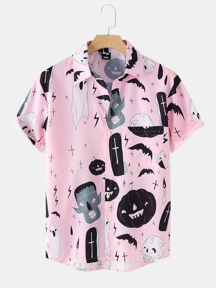 Mannen Halloween Ghost Pompoen Patroon Grappig Shirt