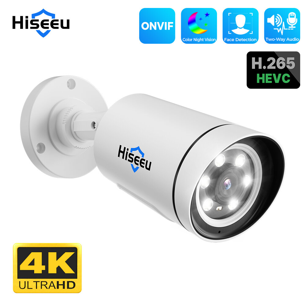 

Hiseeu 4K 8MP PoE IP Camera Outdoors Night Vision Motion Detection Two-way Intercom H.265+ ONVIF Video Surveillance Audi