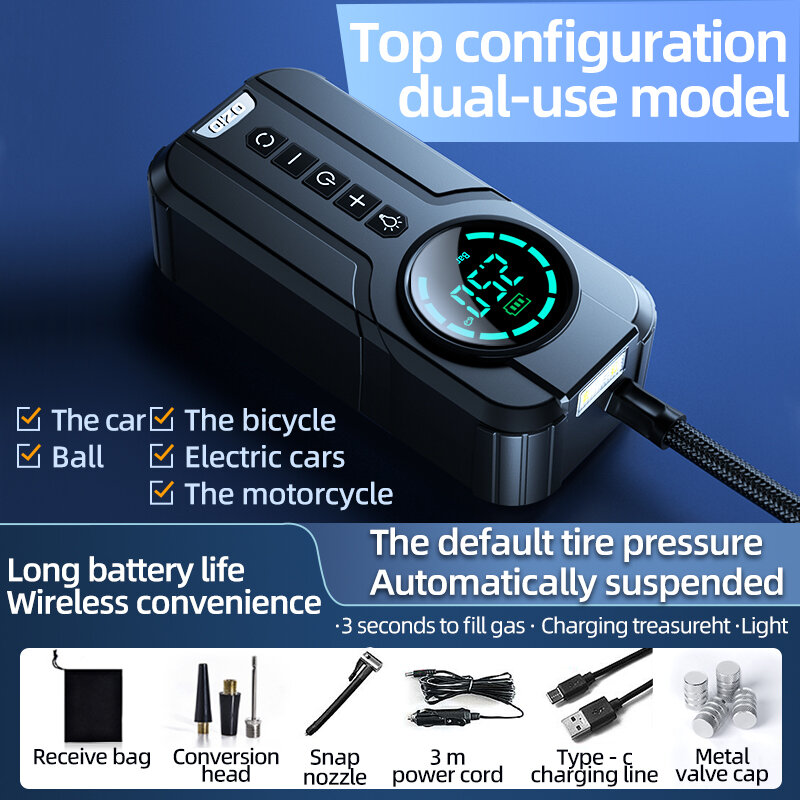 Στα 29.30€ από αποθήκη Κίνας | Wireless & Wired Dual-use Air Pump 18000mAh 150PSI Fast Inflation Charging LED Lighting HD Display for Car SUVs Motocycle Bike Ball