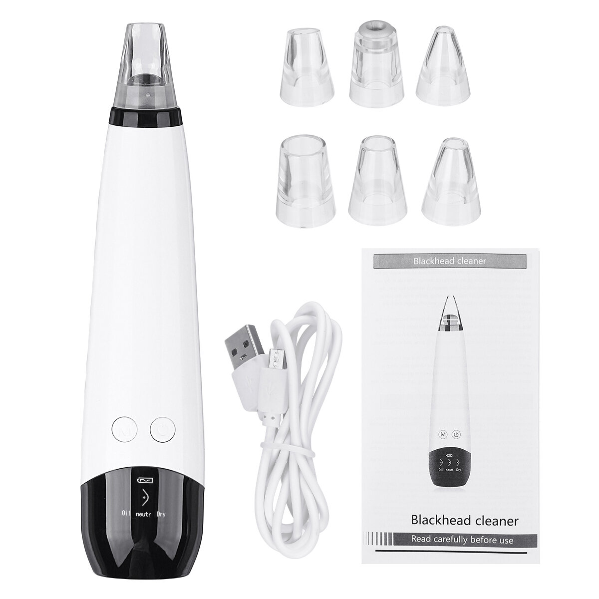 

USB Charging Electric Blackhead Suction Remover Face Pore Vacuum Cleaner Acne Pimple Removal Machine + 6 Heads