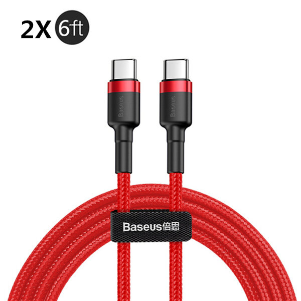 

[2 Pack] Baseus 60W 3A USB-C to USB-C QC3.0 PD2.0 Fast Charging Data Cable Red for Samsung Galaxy Note S20 ultra Huawei