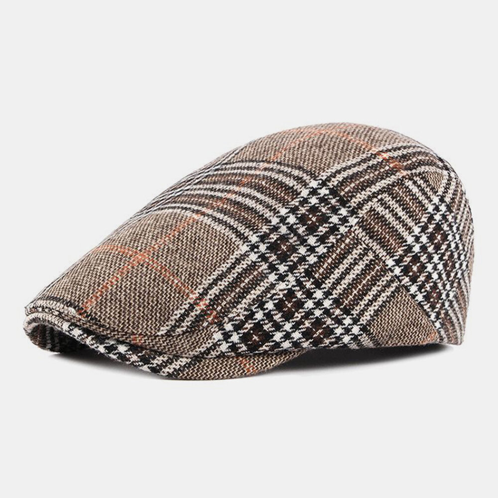 Men Newsboy Hats Polyester Cotton Vintage Colorful Lattice British Casual Warmth Forward Hat Beret F