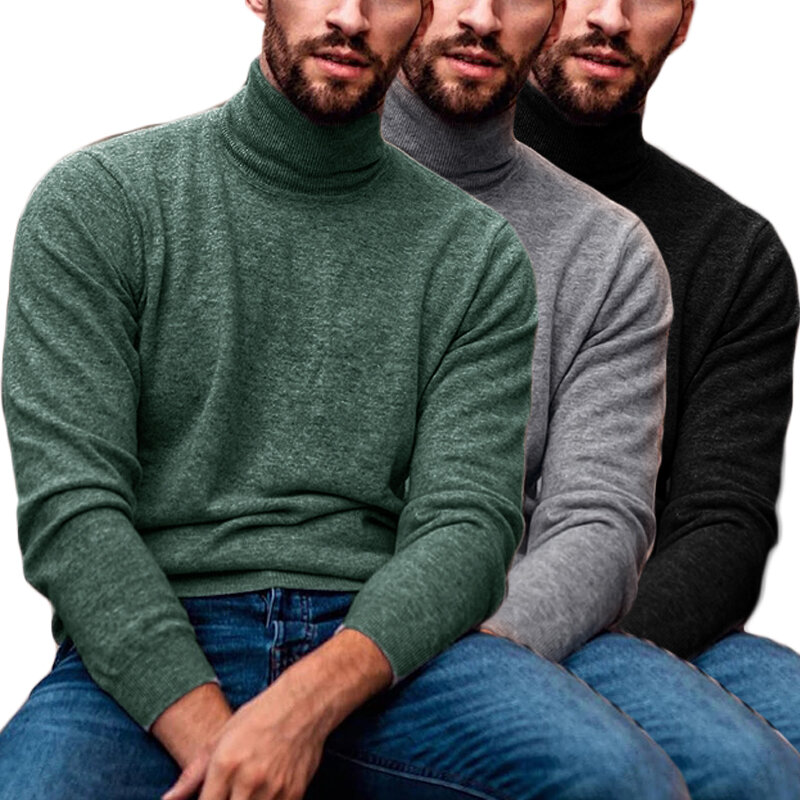 Men's Long Sleeve Turtleneck Pullover Casual Comfortable Sweaters Autumn Winter Warm Knitted Clothes