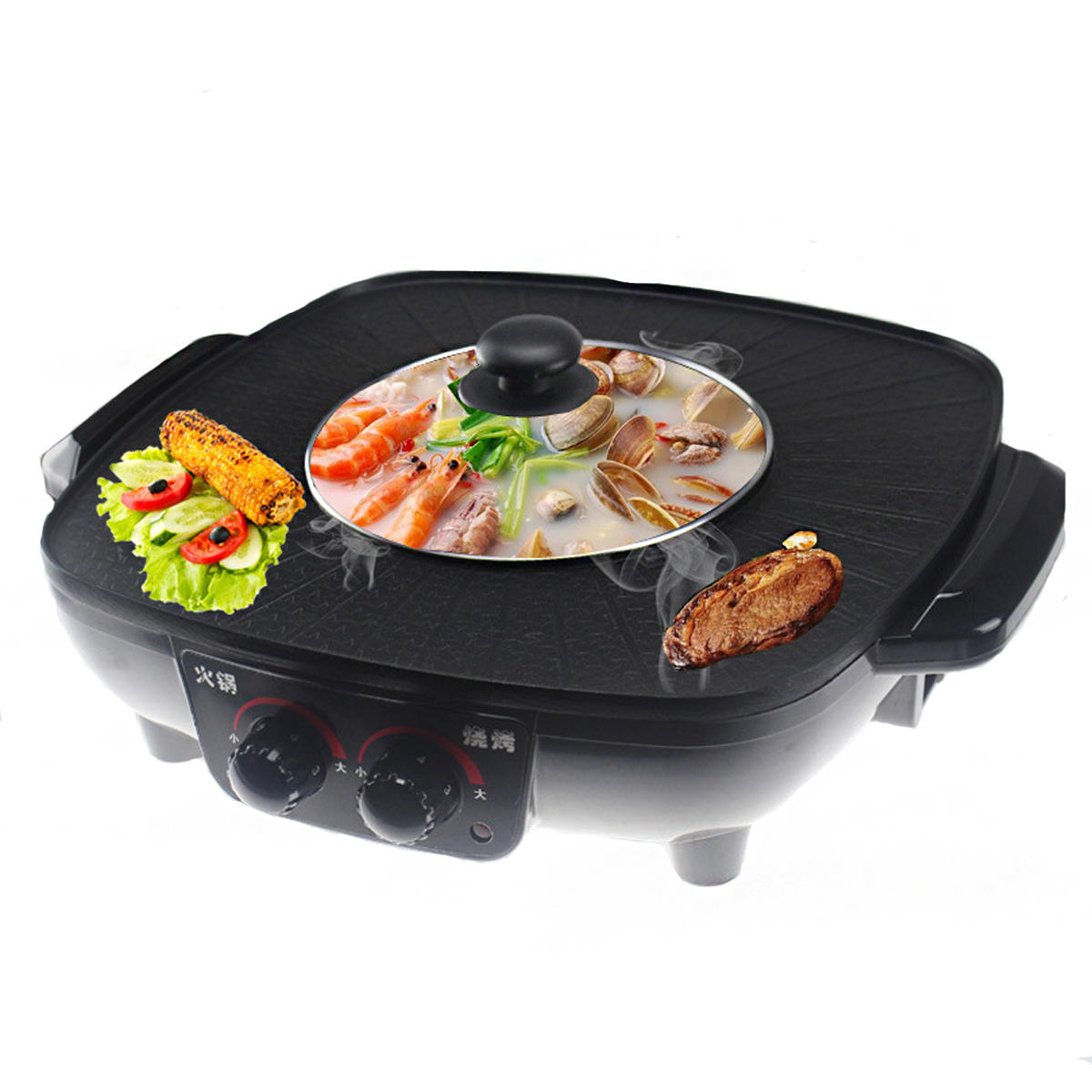 1600W 220V Elektrischer Hot Pot Grill, rauchfreie BBQ-Grillpfanne zum Kochen.