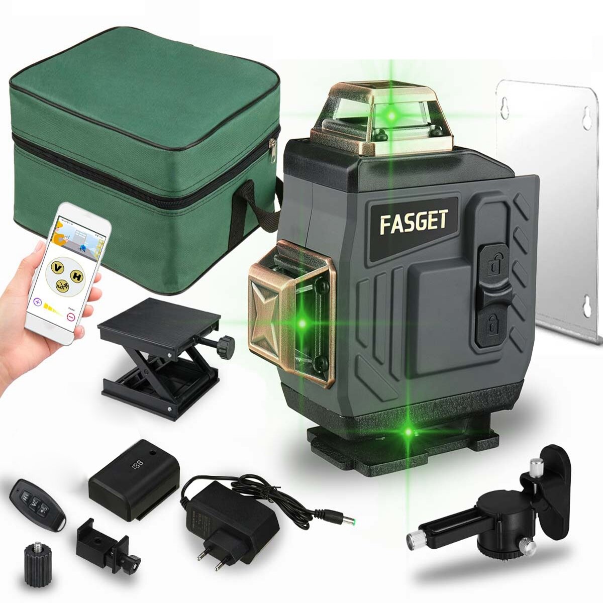 

FASGet APP Control 16 Lines 4D Laser Level Self-Leveling 360 Horizontal And Vertical Cross Super Powerful Green Line Las